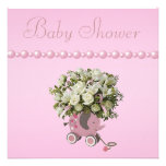 Elephant Toy, Flowers & Pearls Baby Shower Announcements