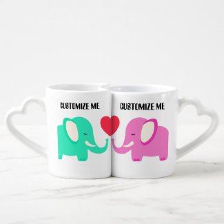 elephant valentine CUSTOMIZABLE lovers mugs