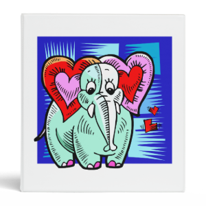 elephant with heart ears against blue 3 ring binders