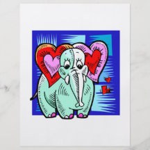 elephant with heart ears against blue flyer design