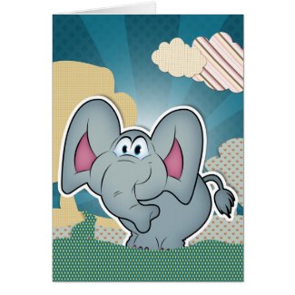 Elephant with textures painted clouds greeting cards