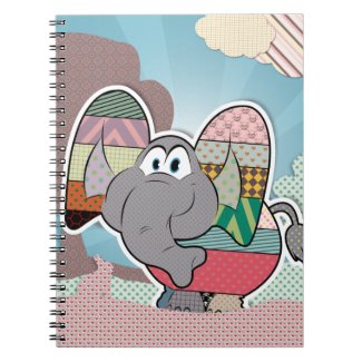 Elephant with textures painted clouds spiral notebook