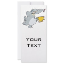 elephant with winner trophy cartoon full color rack card