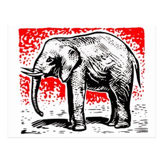 Elephant Woodcut Postcard
