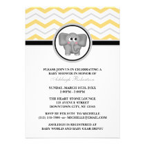 Elephant Yellow Gray Chevron Baby Shower invitations