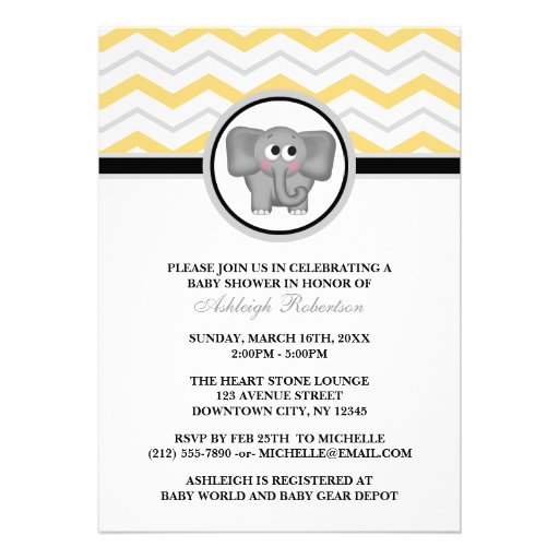 Elephant Yellow Gray Chevron Baby Shower Invite