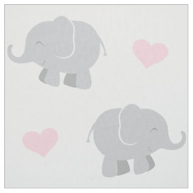 Elephants and Hearts Pattern | Pink and Gray Fabric