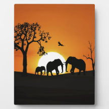 Elephants at sunset display plaques