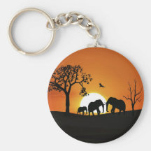 Elephants at sunset key chains