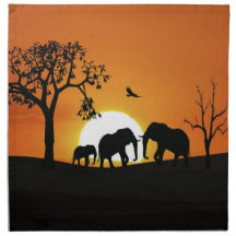 Elephants at sunset printed napkins