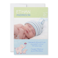 Elephants Baby Boy Photo Birth Announcements invitation