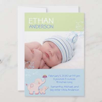 Baby Photo Announcements on Elephants Baby Boy Photo Birth Announcements From Zazzle Com