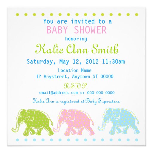 Elephants Baby Shower Invitation