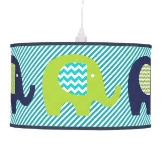 Elephants Blue/White Diagonal Stripe Pendant Lamp