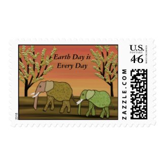 Elephants Earth Day is Every Day Postage Stamps stamp