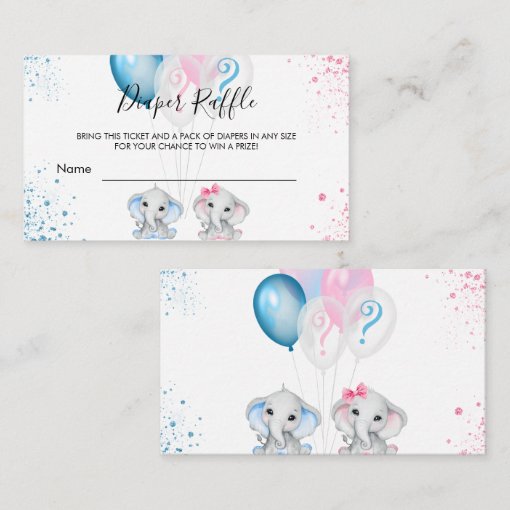 Elephants Gender Reveal Party Diaper Raffle Ticket Enclosure Card Zazzle