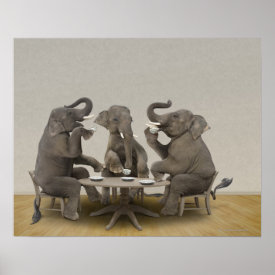 Elephants having tea party poster