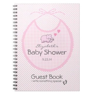 Elephants On Pink BibBaby Shower Guest Book Spiral Notebook