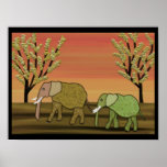 Elephants Sunset Print
