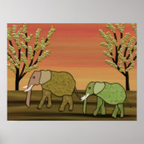 Elephants Sunset Print