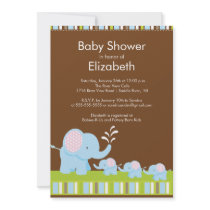 Elephants Triplets Baby Shower Boy Girl Invite