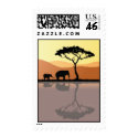 Elephants Walk at Sunset stamp