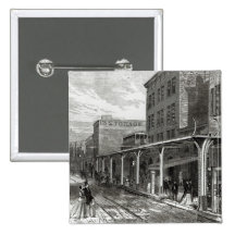 Elevated Railway in Greenwich Street, New York Pinback Buttons