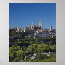 Elevated town view with the Segovia Cathedral Print