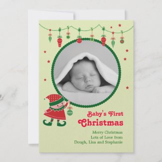 Elf Baby's First Christmas Photo Announcement invitation