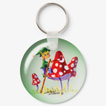 ELF BUBBLE & MUSHROOMS by SHARON SHARPE keychains