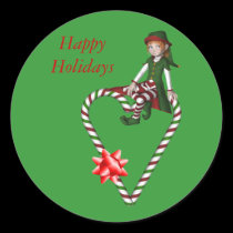 Elf Candy Cane Heart Christmas Holiday Sticker