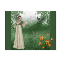 Elf Magic in Grass Field with Hummingbirds postcards