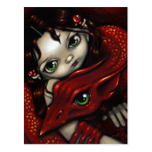 "Elf Maiden and Her Dragon" Postcard