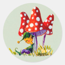 ELF & MUSHROOM  by SHARON SHARPE Round Stickers