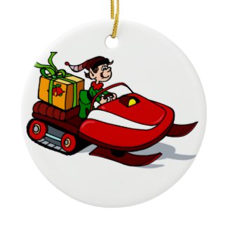 elf on snow mobile ornament