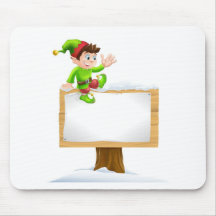 Elf on Snowy Sign Mouse Mat