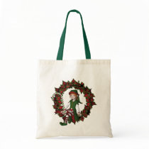Elf On Wreath Christmas Holiday Tote Bag