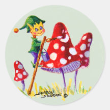ELF PAINTING MUSHROOM by SHARON SHARPE Round Stickers