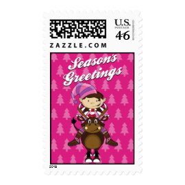 Elf & Reindeer Christmas Postage stamp