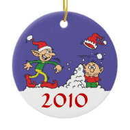 Elf Snowball Fight Ornament ornament