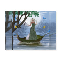 Elf & White Cat Riding on a Leaf Fantasy Postcards