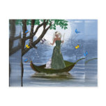 Elf &amp; White Cat Riding on a Leaf Fantasy Postcards