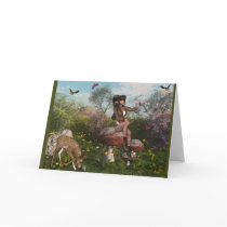 Elf with a Deer in the Woods Fantasy Greeting Card
