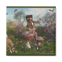 Elf with Deer in the Woods Fantasy Magnet