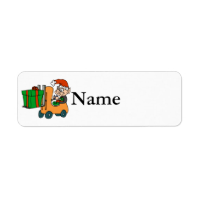elf with package on forklift return address label