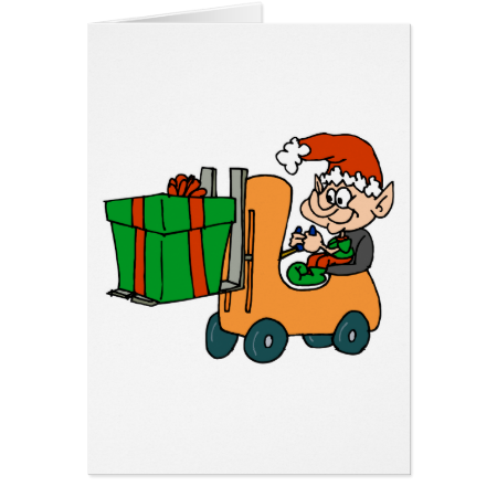 elf with package on forklift stationery note card