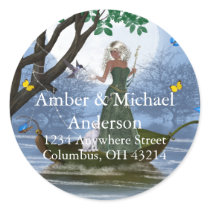 Elf with White Cat Fantasy Return Address Labels stickers