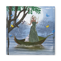 Elf with White Cat Riding on a Leaf Magnet