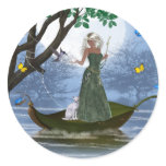 Elf with White Cat Riding on a Leaf Stickers