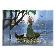 Elf with White Cat Riding on Leaf Business Cards